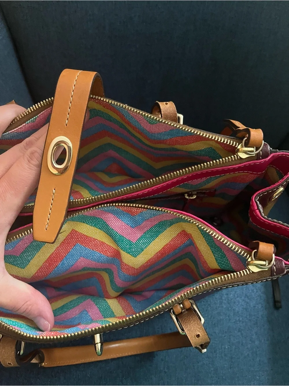 Dooney & Bourke Burgundy and Tan Leather Satchel